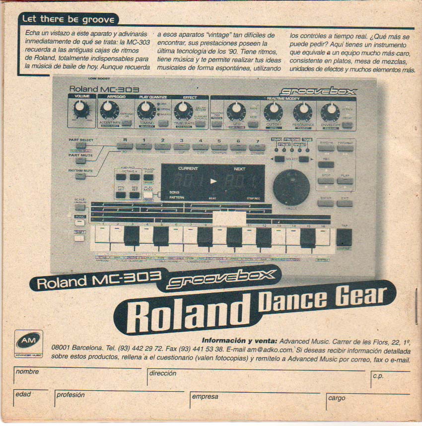 Anuncio en fanzine SELF de Roland MC-303