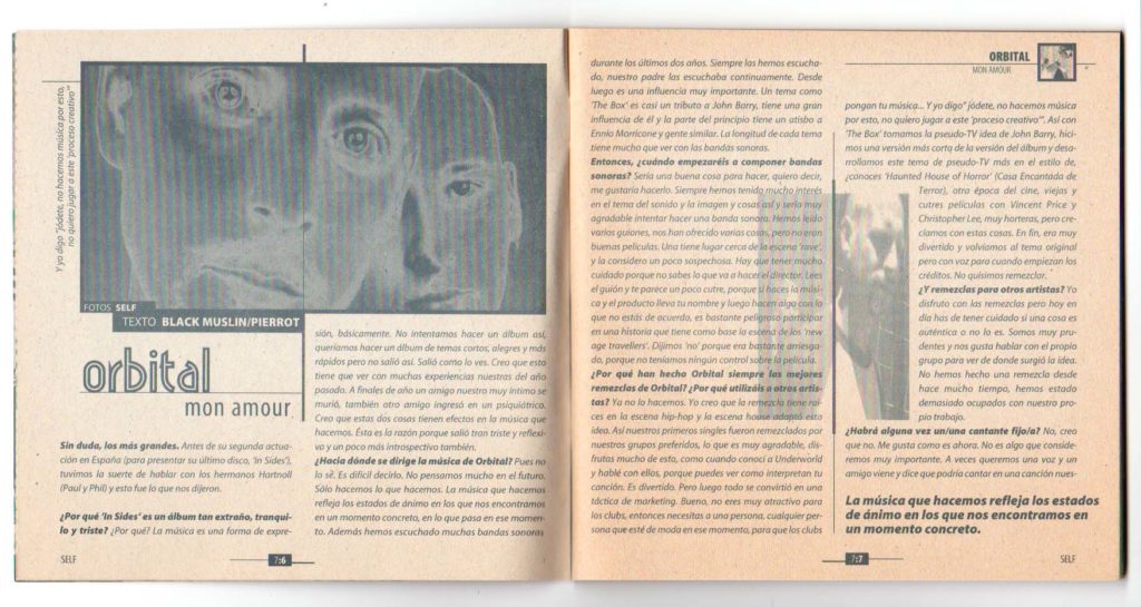 Reportaje Orbital en fanzine SELF